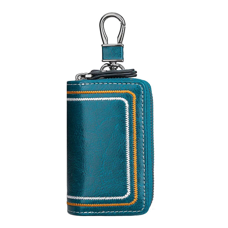 Leather Car Key Holder with Double Protection Pockets