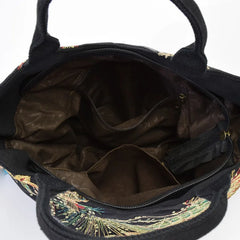 Sequins Peacock Embroidered Women Canvas Totes Bag String Handbag
