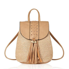 Straw Backpack Bucket Bag Tassel Shoulder Women's Bag