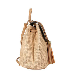 Straw Backpack Bucket Bag Tassel Shoulder Women's Bag