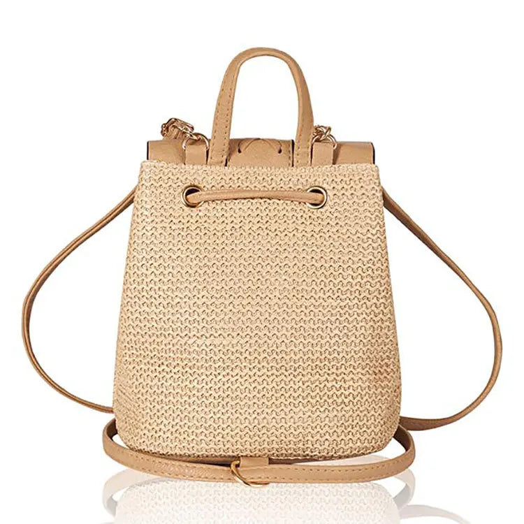 Straw Backpack Bucket Bag Tassel Shoulder Women's Bag