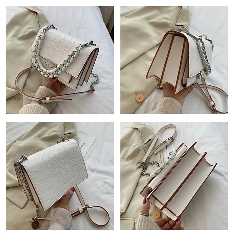 Stone Pattern Square Bag Woven Chain Shoulder Messenger Women's Bag