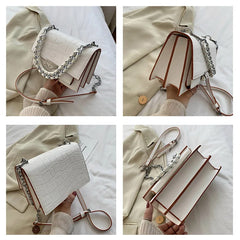 Stone Pattern Square Bag Woven Chain Shoulder Messenger Women's Bag