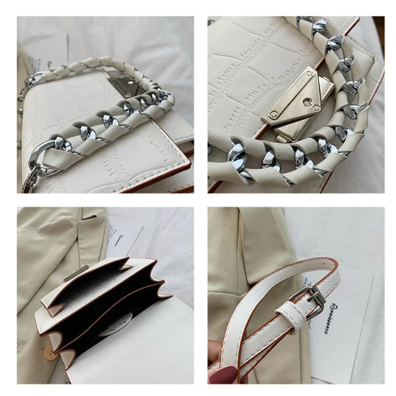 Stone Pattern Square Bag Woven Chain Shoulder Messenger Women's Bag