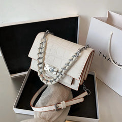 Stone Pattern Square Bag Woven Chain Shoulder Messenger Women's Bag