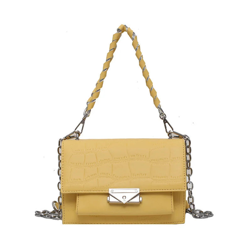 Stone Pattern Square Bag Woven Chain Shoulder Messenger Women's Bag