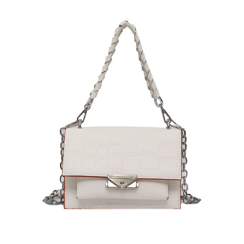 Stone Pattern Square Bag Woven Chain Shoulder Messenger Women's Bag