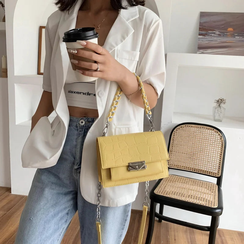 Stone Pattern Square Bag Woven Chain Shoulder Messenger Women's Bag