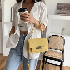 Stone Pattern Square Bag Woven Chain Shoulder Messenger Women's Bag