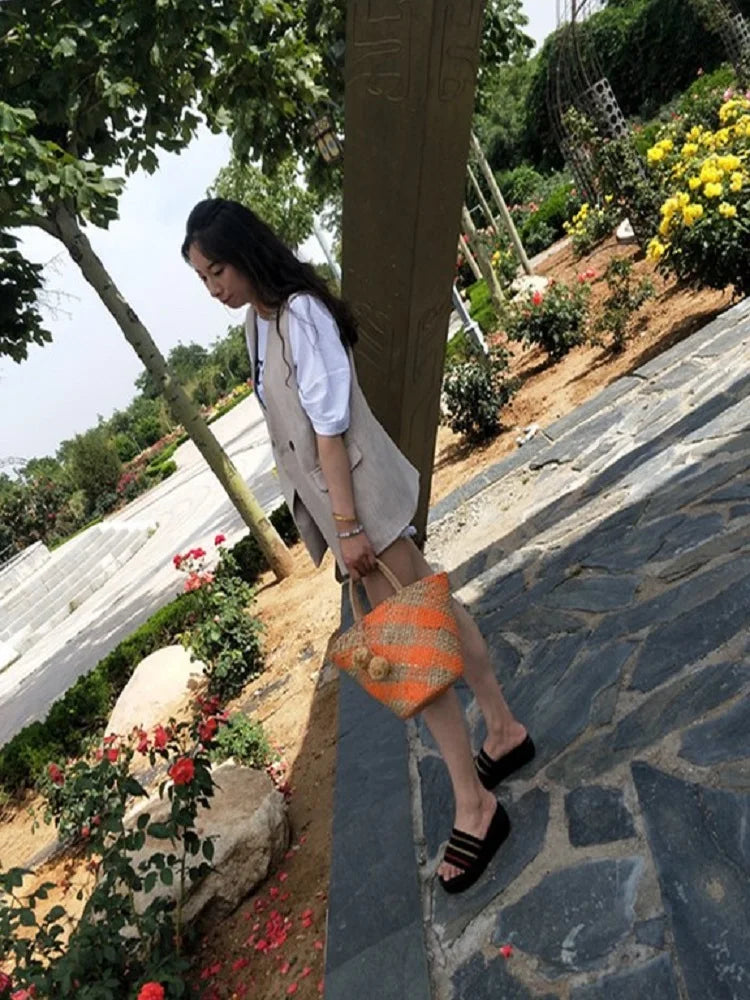 Woven Straw Beach Bag for Women
