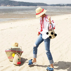 Round Straw Tote Handbag for Women