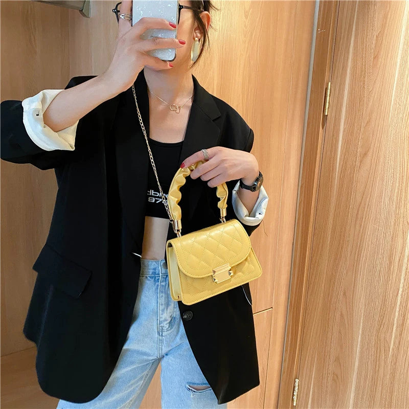 Summer Pleated Handlebags For Women PU Crossbody Bags
