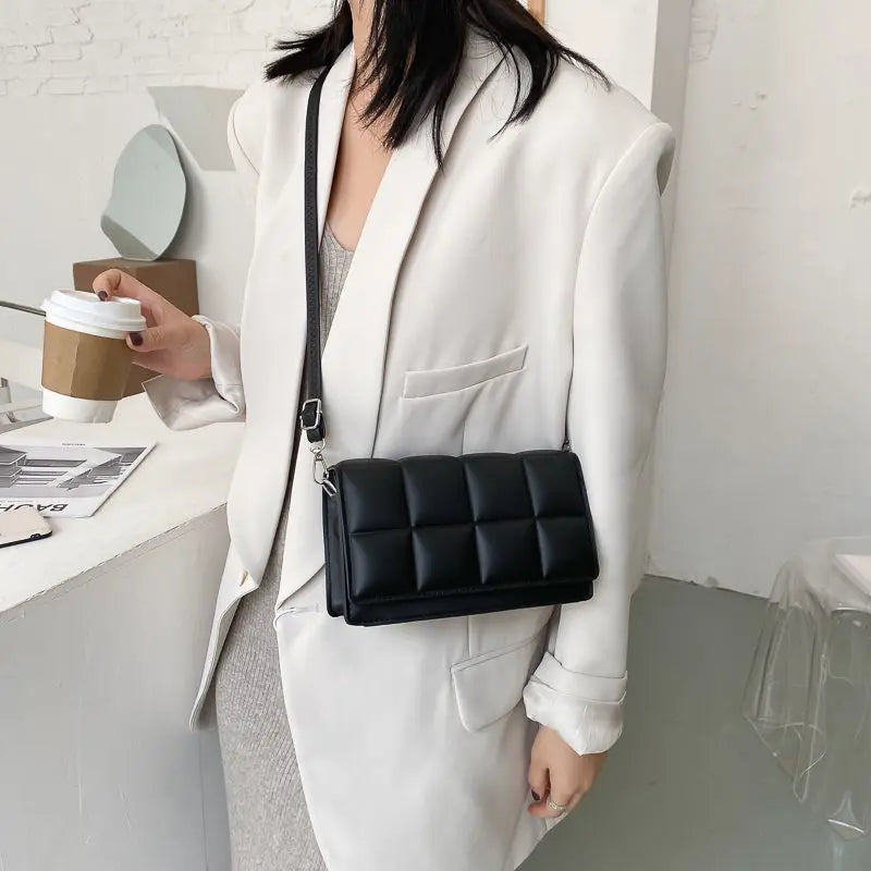 PU Leather Lattice Crossbody Bag for Women Shoulder Handbag