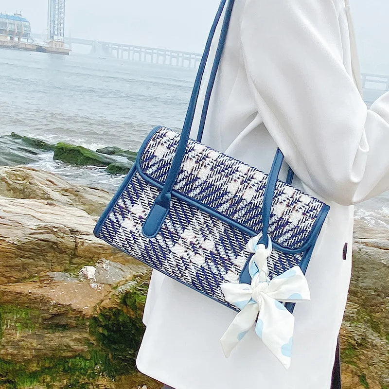 Plaid Scarf Bow Underarm Small Bag