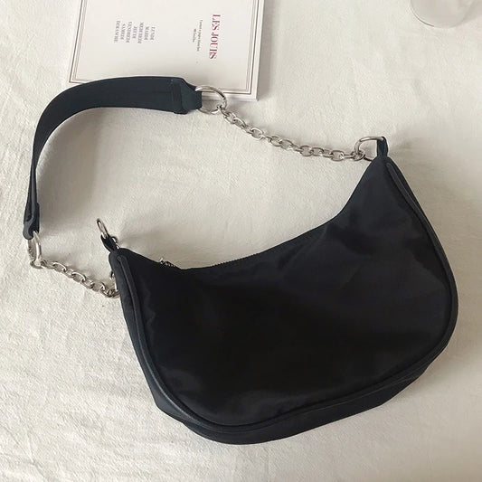 Vintage Nylon Chain Shoulder Hobo Bags For Crossbody Messenger Lady