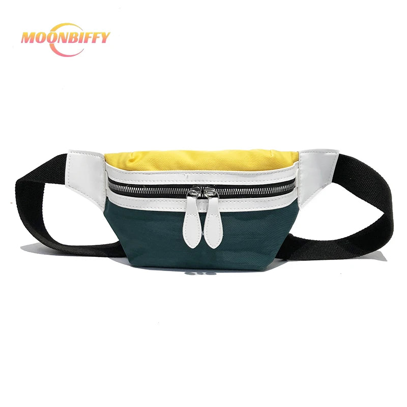 Canvas Waist Bag Women Panelled Fanny Pack Letter Bum Bag Girls Crossbody