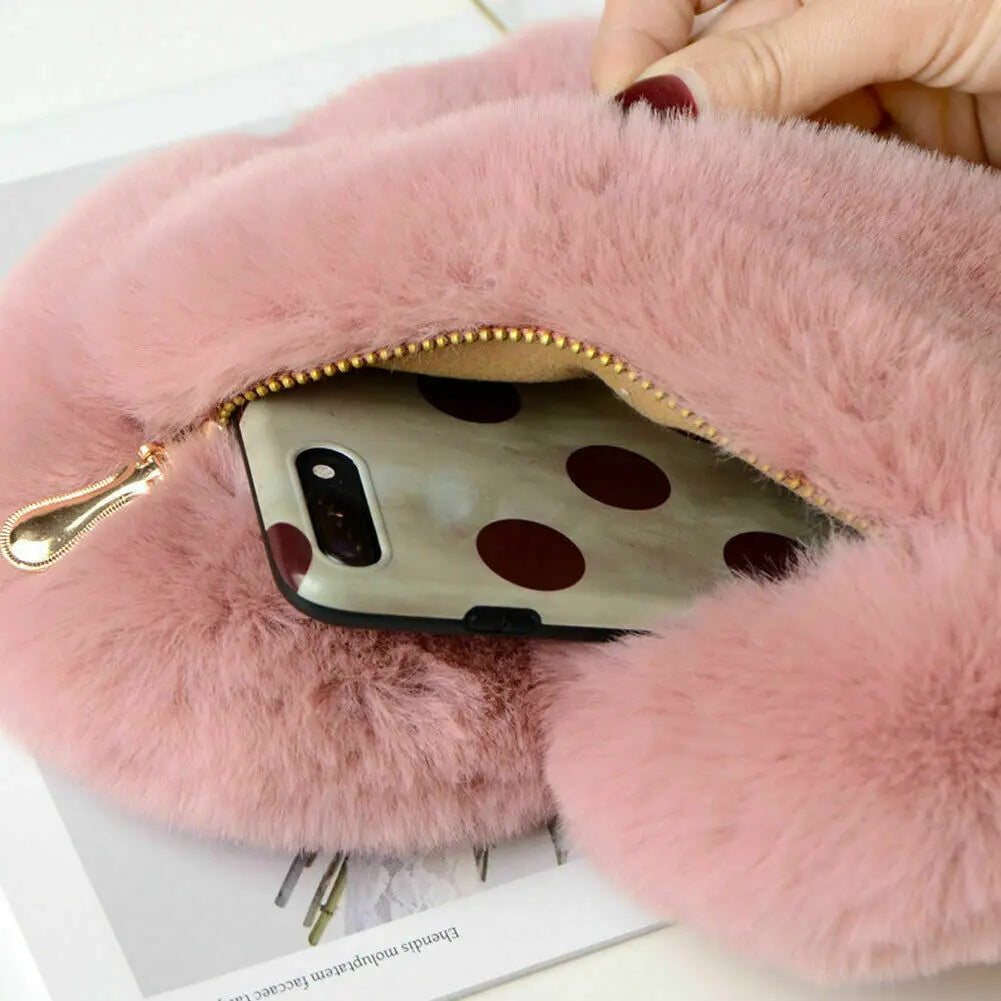Heart Shaped Chain Messenger Bag Plush Love Shoulder Crossbody Gift