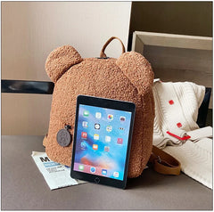 Bear Ear Fleece Small Backpack Casual Lambswool Daypack Shoulder Bag