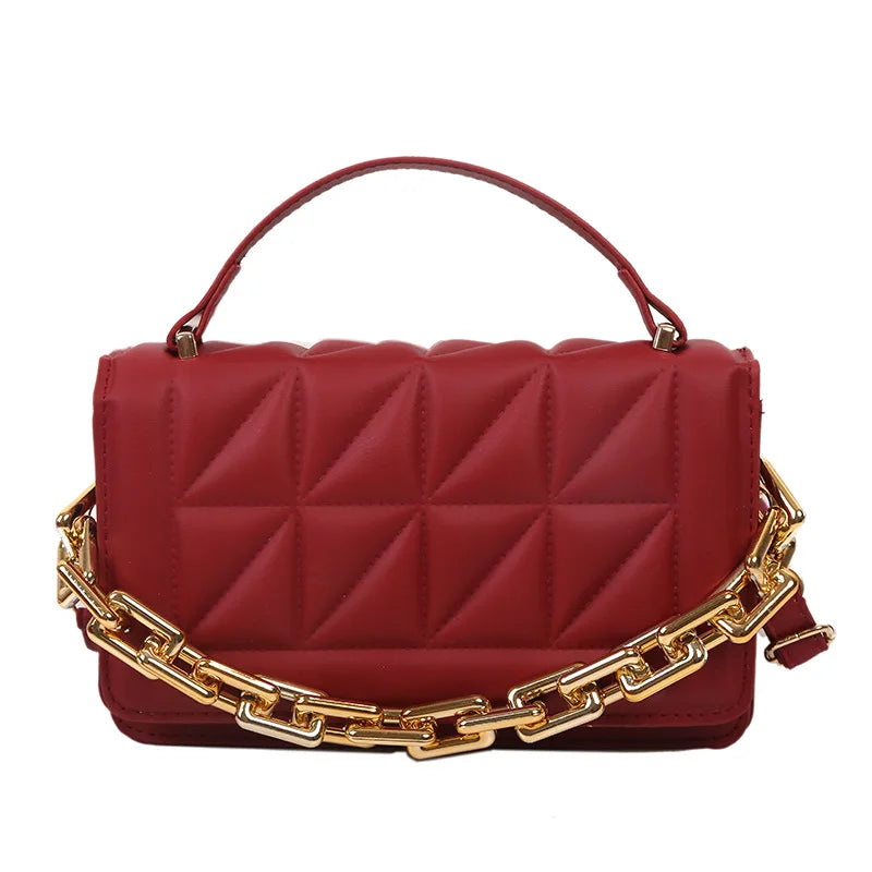 Solid Retro Chain Underarm Bag Rhombic Embroidery Thread Crossbody Bag