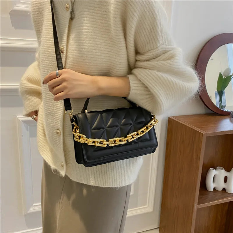 Solid Retro Chain Underarm Bag Rhombic Embroidery Thread Crossbody Bag