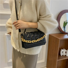Solid Retro Chain Underarm Bag Rhombic Embroidery Thread Crossbody Bag