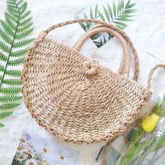 Women Straw Bag Round Woven Shoulder Beach Cross Body Bags