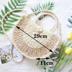 Women Straw Bag Round Woven Shoulder Beach Cross Body Bags