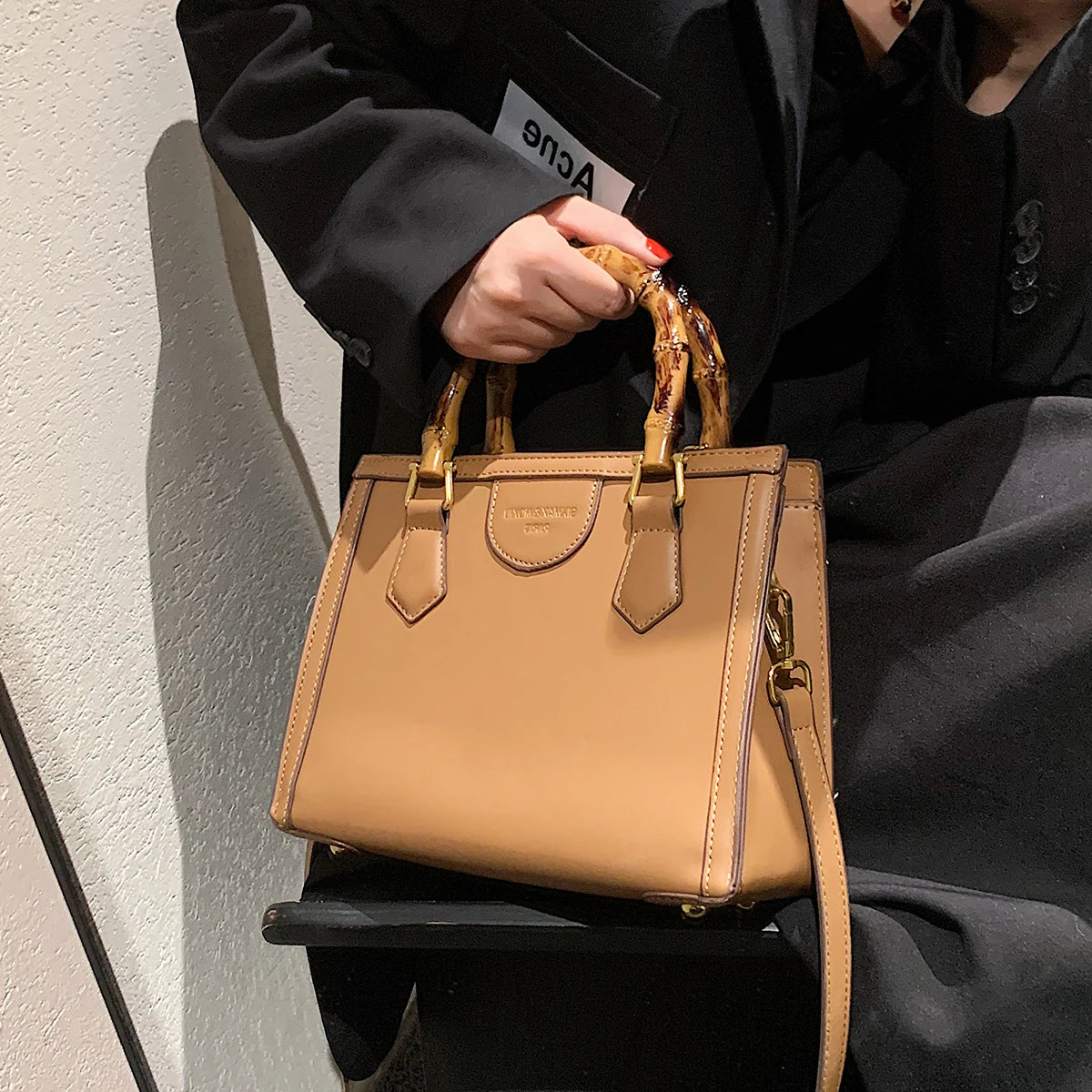 Women's Bamboo Handbags Top Leather Shoulder Bags Messenger Bag