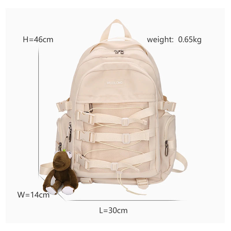 Nylon Backpack Large Capacity Solid Mesh Travel Laptop Bag