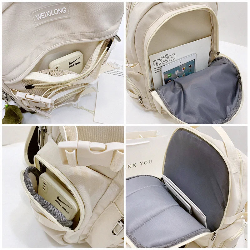 Nylon Backpack Large Capacity Solid Mesh Travel Laptop Bag
