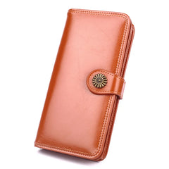 Oil Wax Leather Long Wallet Large Capacity Lightweight