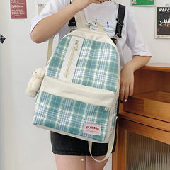 Plaid Nylon Backpack Large Capacity School Bag Female Anti Theft Bookbag Soft