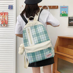Plaid Nylon Backpack Large Capacity School Bag Female Anti Theft Bookbag Soft