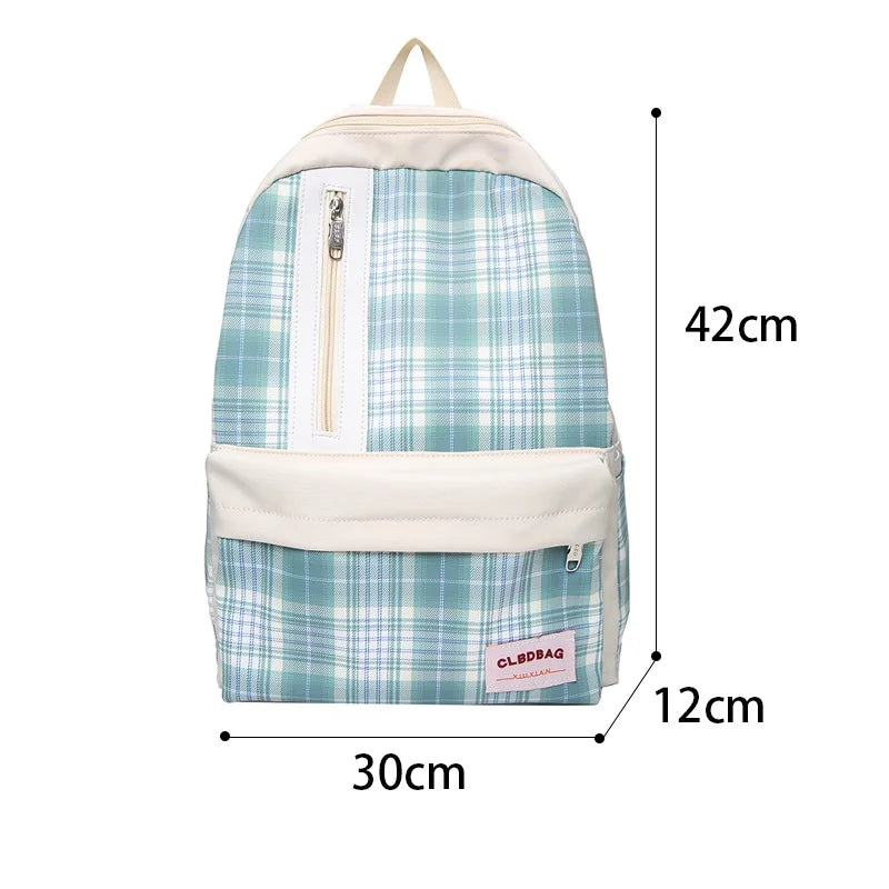 Plaid Nylon Backpack Large Capacity School Bag Female Anti Theft Bookbag Soft