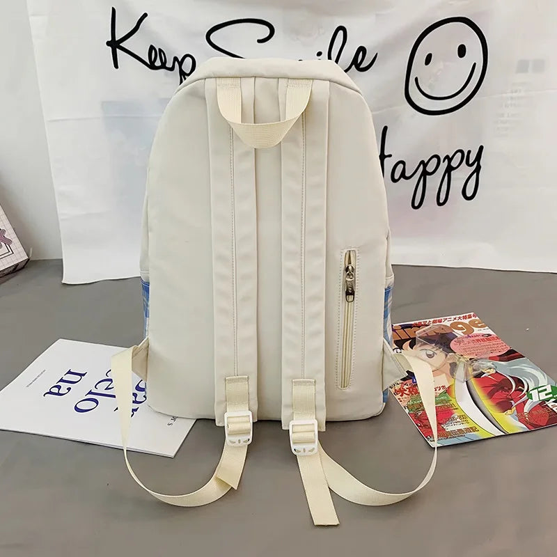 Plaid Nylon Backpack Large Capacity School Bag Female Anti Theft Bookbag Soft