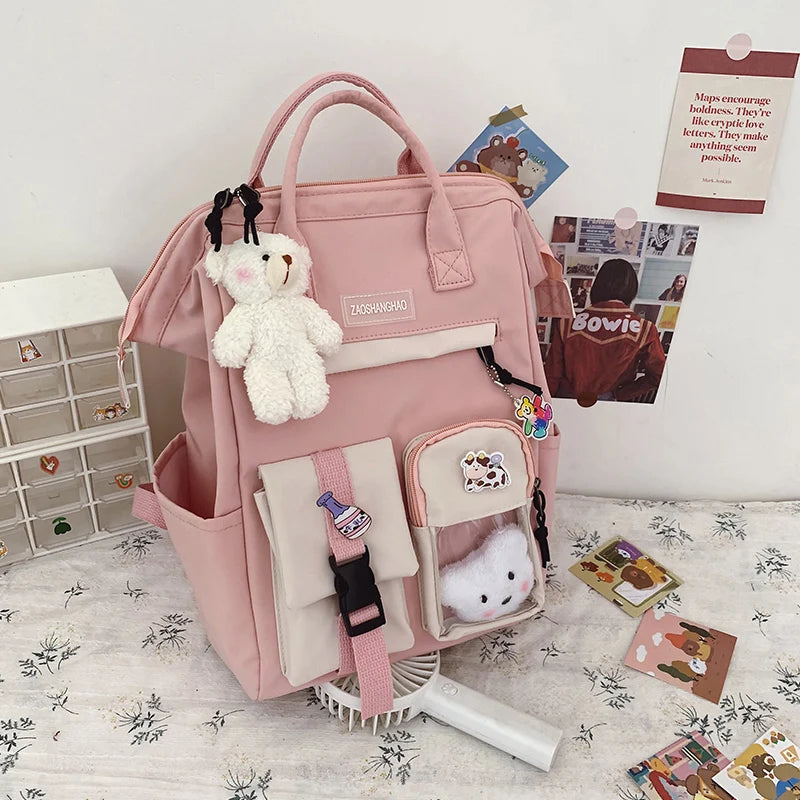 Preppy Purple Backpack Women Waterproof High School