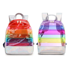 Rainbow Stripe Laser Backpack PVC Transparent Contrast Large-Capacity School Bag