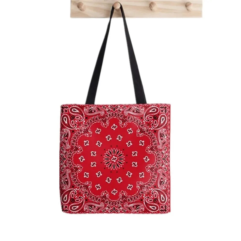Green Bandana Pattern Print Tote Bag Women Harajuku Shopper Handbag
