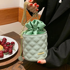 Lozenge Pattern Tote Bucket High-Quality Pu Leather Women's Handbag