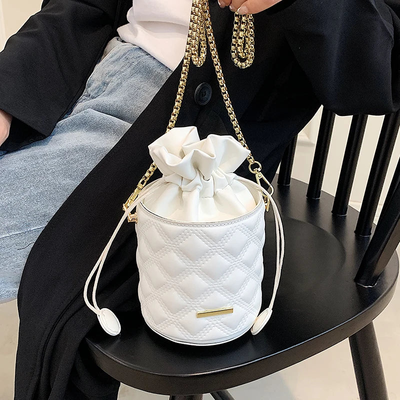 Lozenge Pattern Tote Bucket High-Quality Pu Leather Women's Handbag