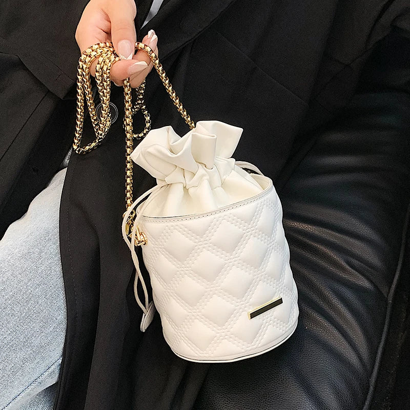 Lozenge Pattern Tote Bucket High-Quality Pu Leather Women's Handbag