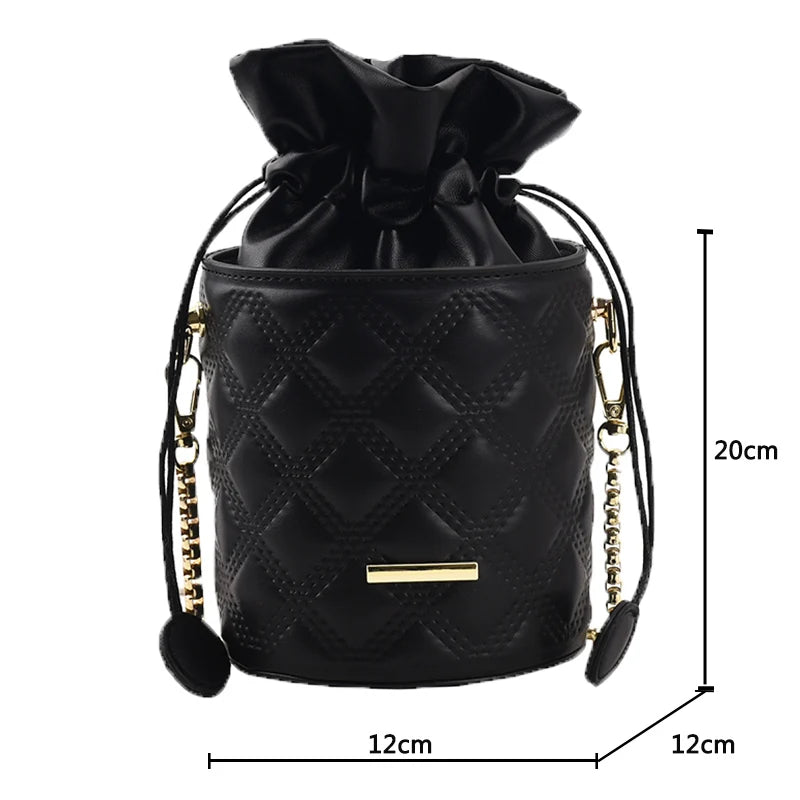 Lozenge Pattern Tote Bucket High-Quality Pu Leather Women's Handbag