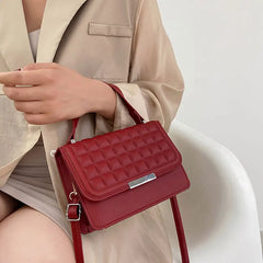 Summer Solid Square Handbags For Women High Pu Leather Shoulder Plaid Female Cro