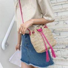 Retro Drawstring Bucket Bag Tassel Shoulder Bag