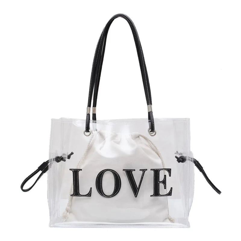 Summer Brown Transparent Female Bag PVC One-shoulder Shopping Beach Casual Bag