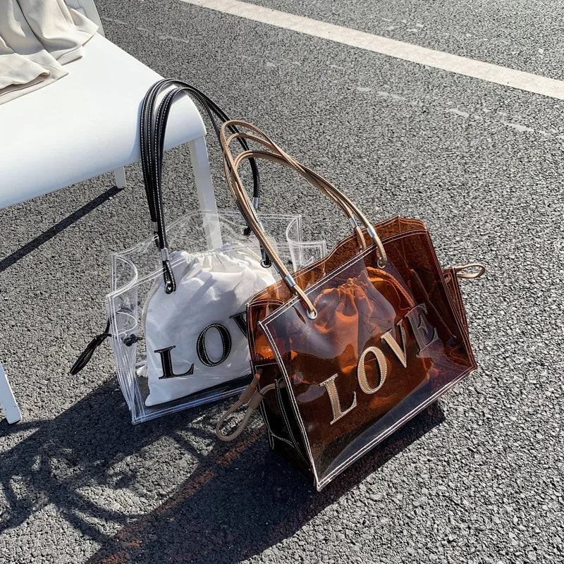Summer Brown Transparent Female Bag PVC One-shoulder Shopping Beach Casual Bag