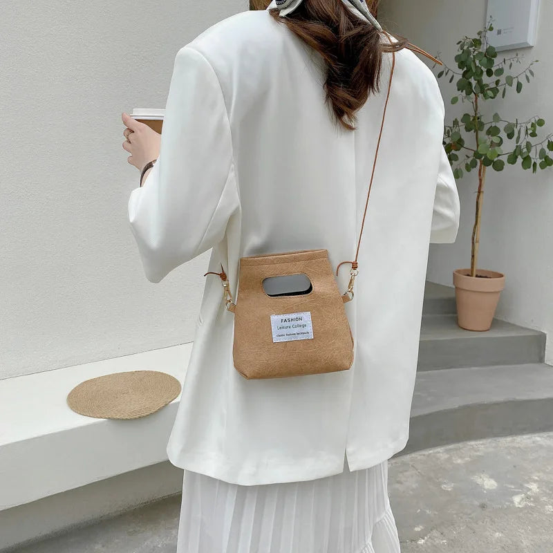 Summer Bucket Letter Crossbody Bag Paper PU Handbag Purse Tote