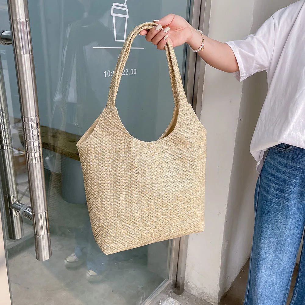Summer Straw Beach Bag Raffia Woven Handbag Tote Large Capacity
