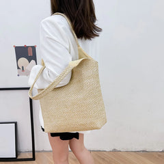 Summer Straw Beach Bag Raffia Woven Handbag Tote Large Capacity