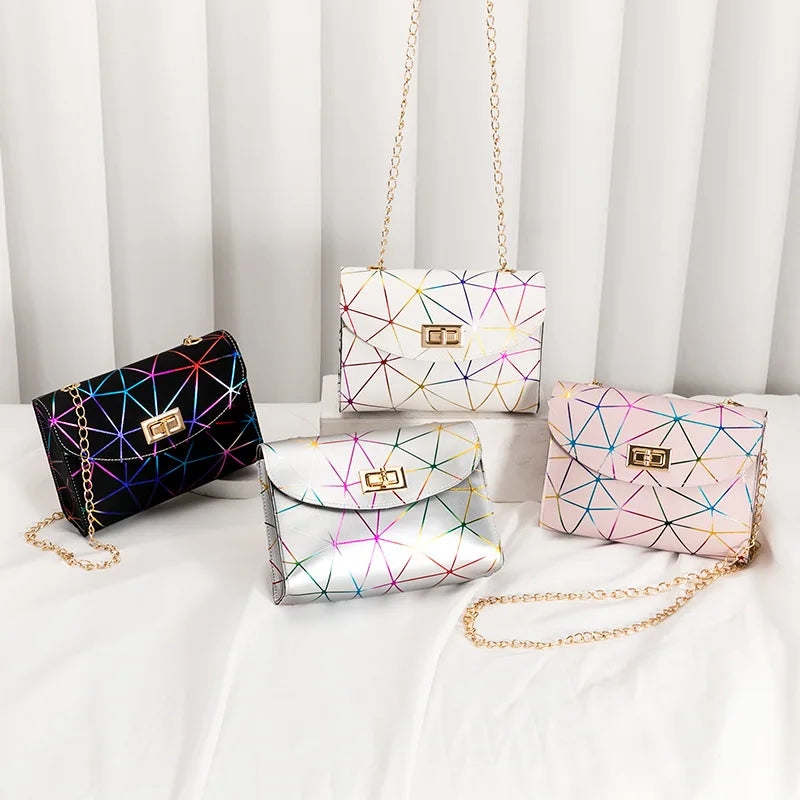Crack Print Crossbody Bag Chain Messenger Shoulder Handbag